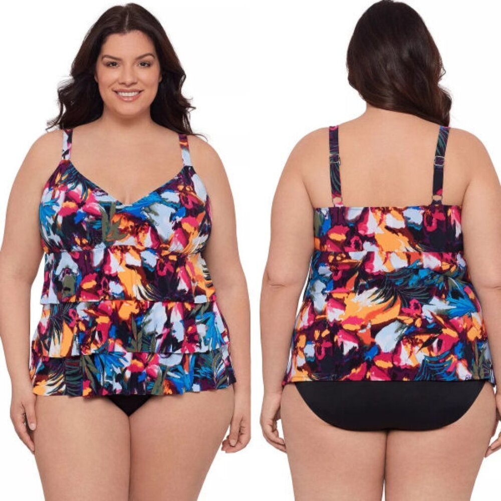 Bal Harbour One Piece Swimsuit Size 22W Tummy Control UPF Triple Tier Tropical